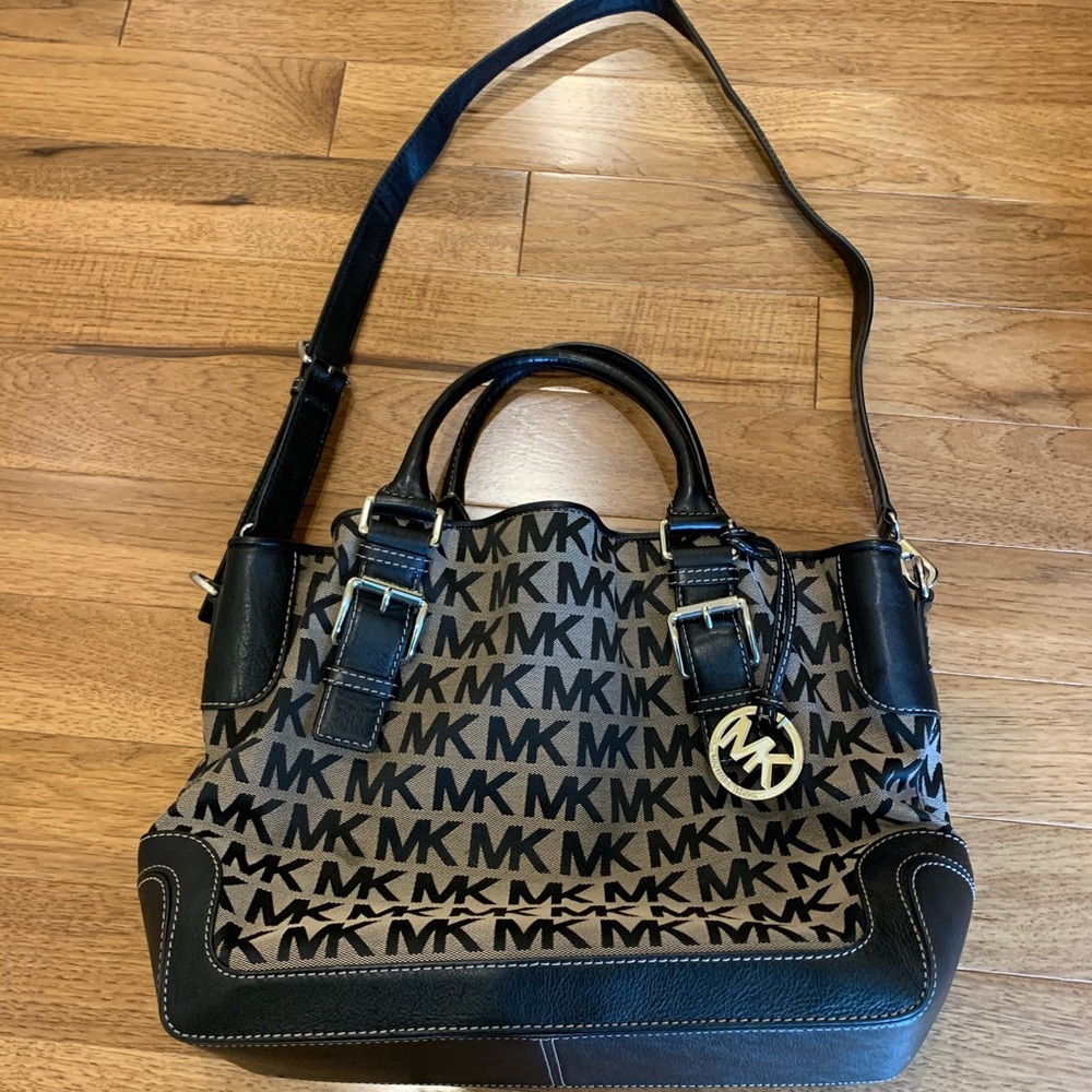 MICHAEL Michael Kors Black and Brown MK Logo Satchel Shoulder Bag